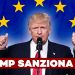 Trump alza entrambi i pollici con alle spalle la bandiera dell'Unione europea