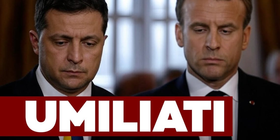 Zelensky e Macron con volti umiliati