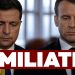 Zelensky e Macron con volti umiliati