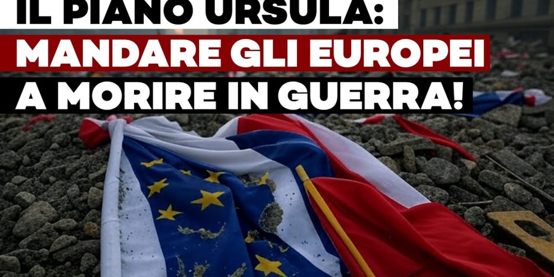 Bandiera dell'Ue e della Francia fra le macerie di un bombardamento