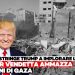 Donald Trump con le macerie di Gaza alle spalle