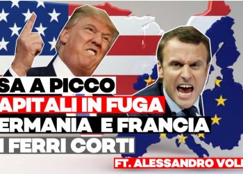 Donald Trump e Emmanuel Macron con la mappa degli Stati Uniti sullo sfondo