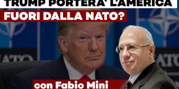 Donald Trump e Fabio Mini sullo sfondo del simbolo della NATO