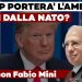 Donald Trump e Fabio Mini sullo sfondo del simbolo della NATO