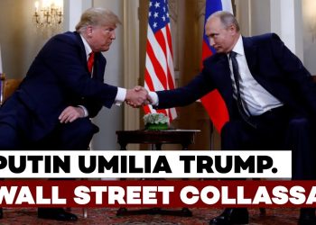 Donald Trump e Vladimir Putin si stringono la mano in un contesto ufficiale