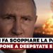 Putin con un'esplosione alle spalle dalla quale esce una colomba