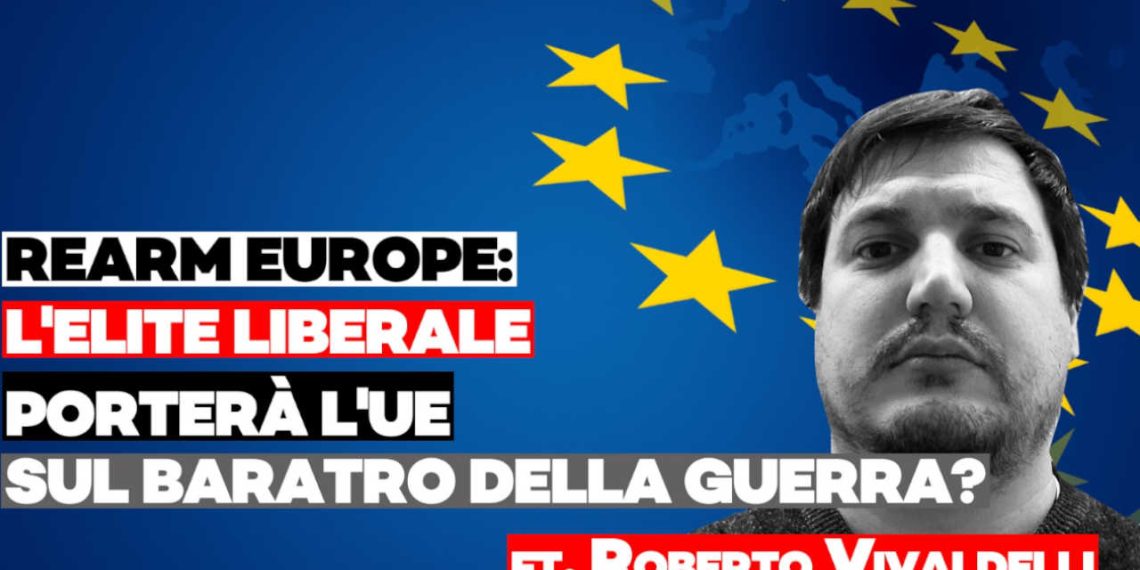 Roberto Vivaldelli con la bandiera Ue sullo sfondo