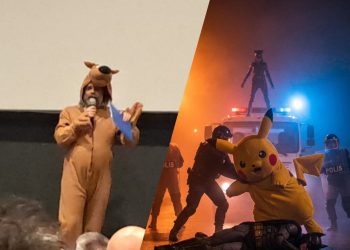 Giuliano Marrucci vestito da scooby doo all'evento del cinema aquila a Roma per tutti a casa