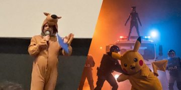 Giuliano Marrucci vestito da scooby doo all'evento del cinema aquila a Roma per tutti a casa
