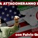 Bandiere degli USA e dell'Iran con Fulvio Grimaldi in primo piano