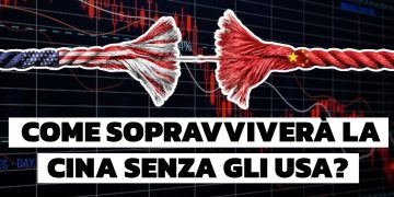 Corda USA e corda cinese con l'ultimo filo che le tiene unite