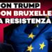 Donald Trump con la bandiera europea di sfondo