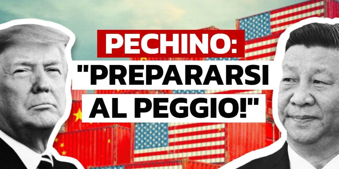 Donald Trump e Xi Jinping con container dipinti con bandiere americane e cinesi