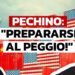 Donald Trump e Xi Jinping con container dipinti con bandiere americane e cinesi