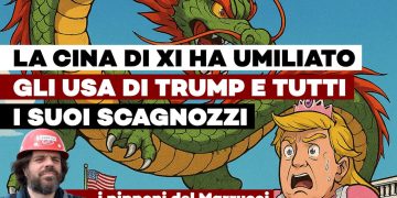 Donald Trump principessa spaventata dal drago cinese con Giuliano Marrucci in primo piano