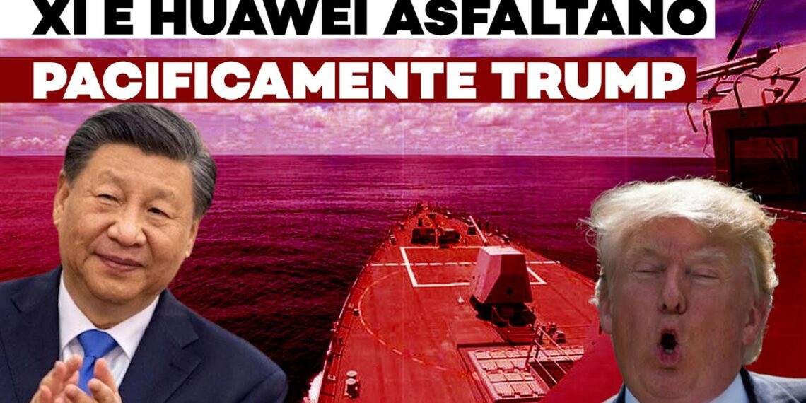 Xi Jinping e Donald Trump con alle spalle una portaerei