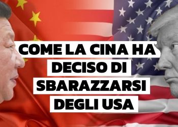 Xi Jinping e Donald Trump con la bandiera cinese e statunitense sullo sfondo
