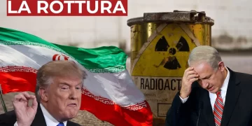Donald Trump, Benjamin Netanhyau con alle spalle un bidone con il simbolo della radioattività