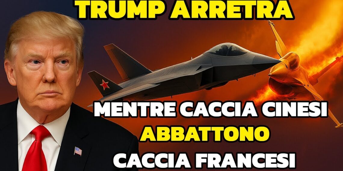 Donald Trump accanto a due droni che si scontrano