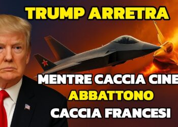 Donald Trump accanto a due droni che si scontrano