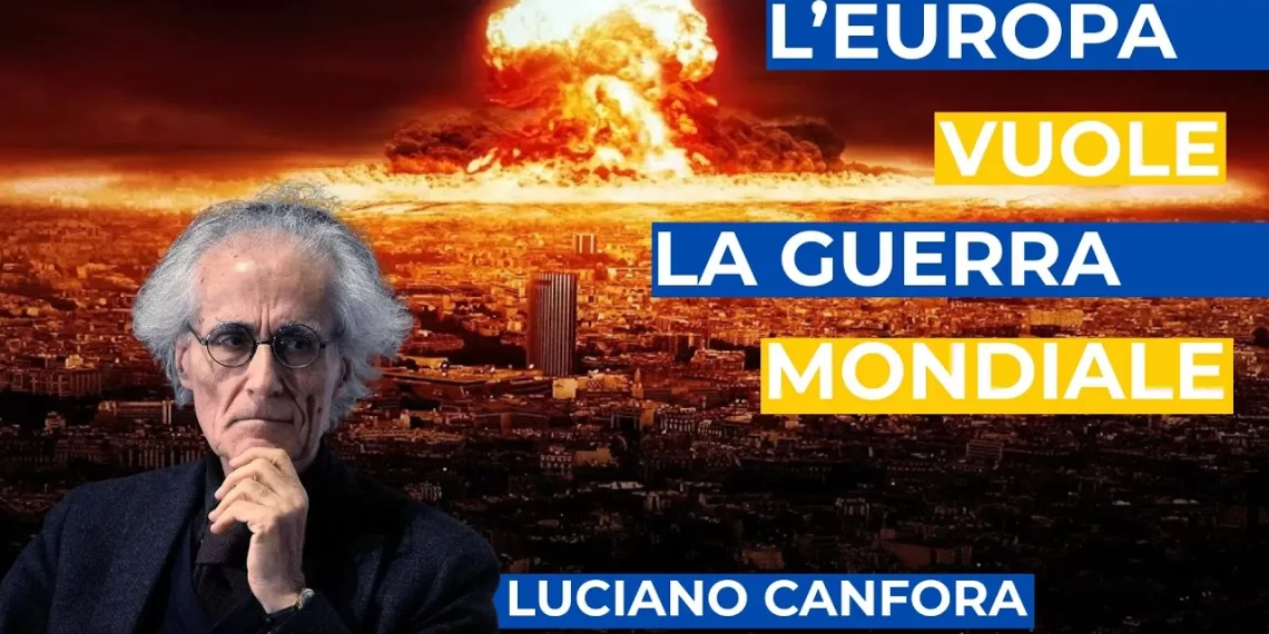 Esplosione nucleare su una città. Luciano Canfora in primo piano