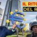 Friedrich Merz, due soldati e alle spalle un palazzo con il simbolo dell'euro