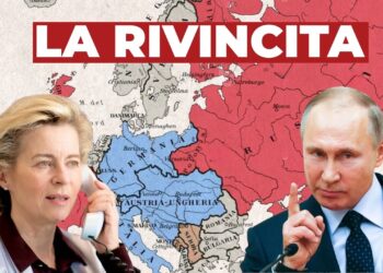 Mappa dell'Europa. Ursula von del Leyen e Vladimir Putin in primo piano