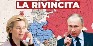 Mappa dell'Europa. Ursula von del Leyen e Vladimir Putin in primo piano