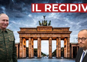 Porta di Brandeburgo. Vladimir Putin e Friedrick Merz in primo piano