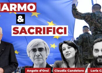 Sergio Mattarella con la bandiera Ue e un soldato che la regge