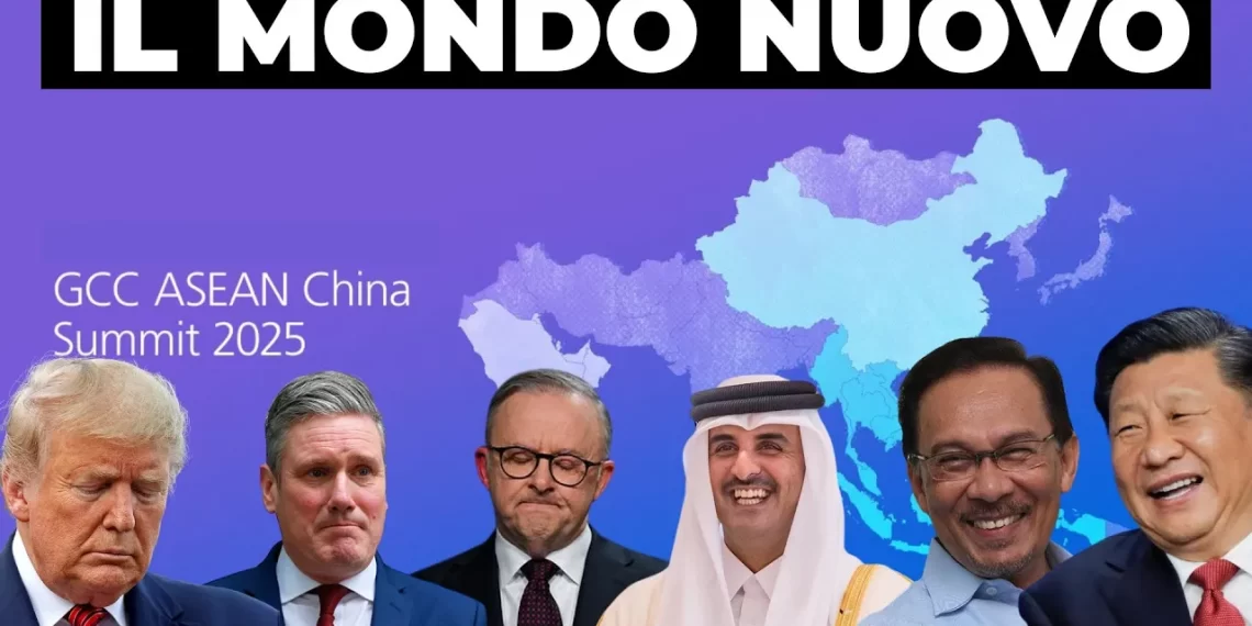 Sfondo del Summit ASEAN. In primo piano alcuni leader mondiali