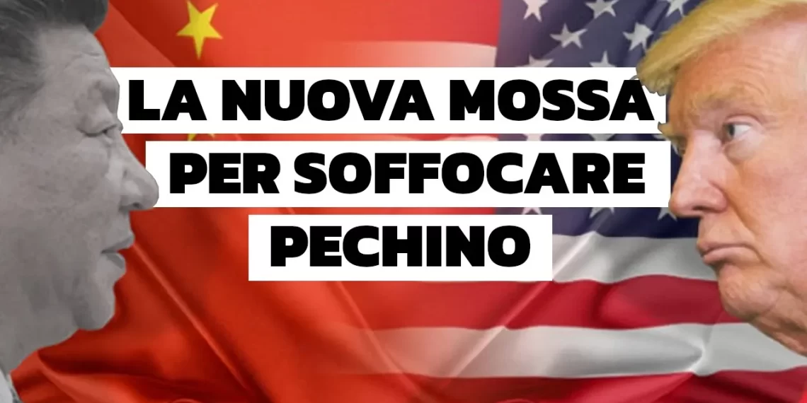 Xi Jinping e Donald Trump si guardano. Sullo sfondo bandiera cinese e bandiera americana