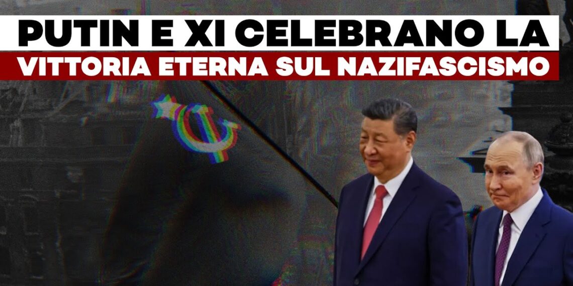 Xi Jinping e Vladimir Putin con il simbolo della falce e martello in evidenza