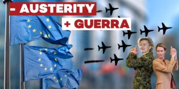 Bandiere europee, aerei militari in volo. Ursula von der Leyen e Kaja Kallas in primo piano