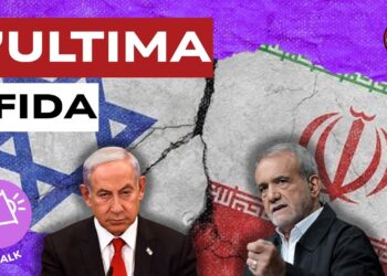 Bandiere israeliana e iraniana. Benjamin Netanhyau e Mahmud Pezeshkian in primo piano