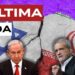 Bandiere israeliana e iraniana. Benjamin Netanhyau e Mahmud Pezeshkian in primo piano