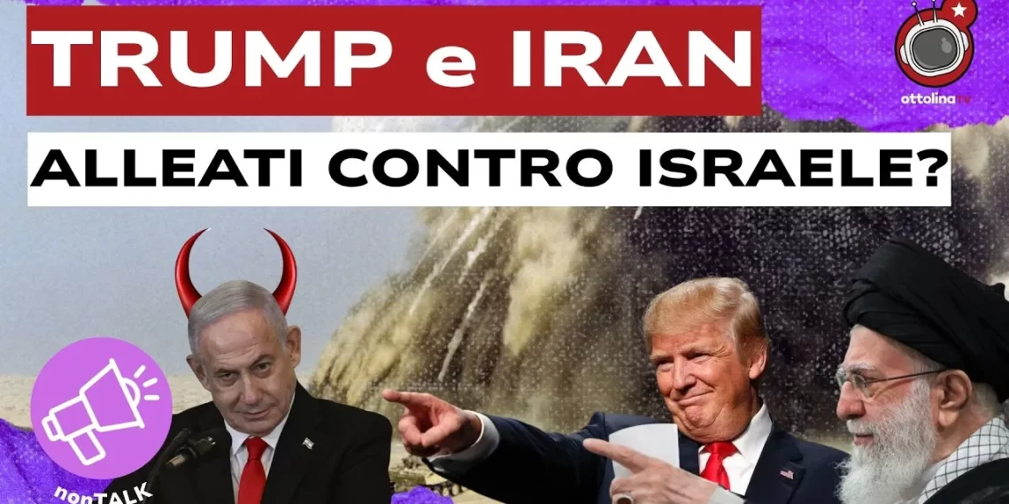 Benjamin Netanhyau, Donald Trump e ali Khamenei. Esplosione sullo sfondo