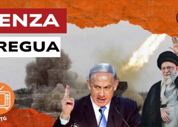Benjamin Netanhyau e l'Ayatollah Khamenei. Esplosioni sullo sfondo