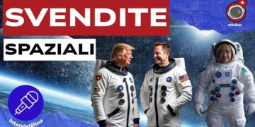 Donald Trump, Elon Musk e Giorgia Meloni vestiti da astronauti in un paesaggio lunare