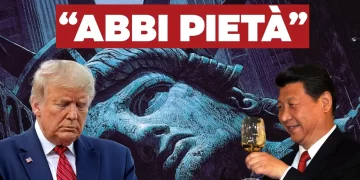 Donald Trump, Xi Jinping con un calice in mano. La statua della libertà sullo sfondo