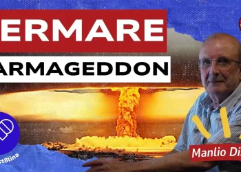 Esplosione atomica. Manlio Dinucci in primo piano