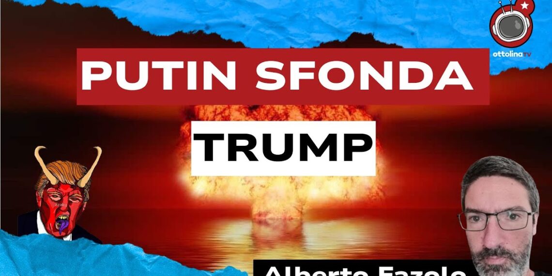 Esplosione nucleare. Donald Trump in versione satanica. Alberto Fazolo in primo piano