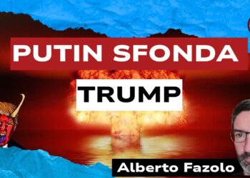 Esplosione nucleare. Donald Trump in versione satanica. Alberto Fazolo in primo piano