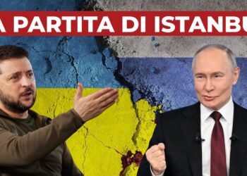 Muro con dipinte le bandiere di Russia e Ucraina. Volodymyr Zelensky e Vladimir Putin in primo piano