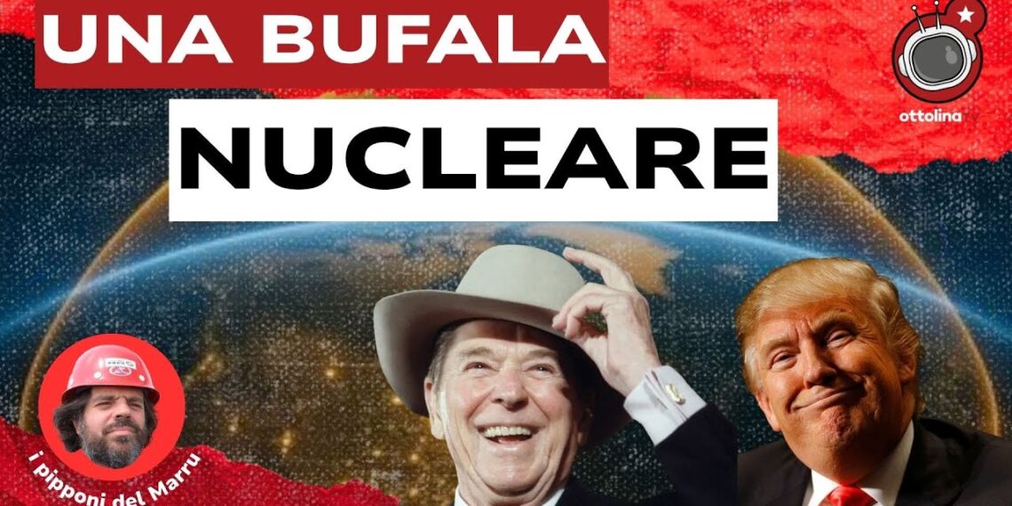 Ronald Reagan e Donald Trump. Sullo sfondo una cupola dorata sulla superficie terrestre