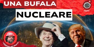 Ronald Reagan e Donald Trump. Sullo sfondo una cupola dorata sulla superficie terrestre
