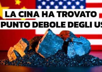 Terre rare. Sullo sfondo, bandiere cinese e americana