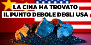 Terre rare. Sullo sfondo, bandiere cinese e americana