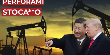 Xi Jinping con Donald Trump. Pozzi di petrolio sullo sfondo