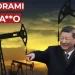 Xi Jinping con Donald Trump. Pozzi di petrolio sullo sfondo